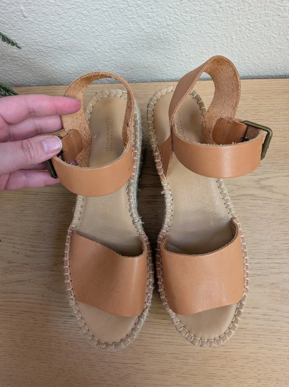 Soludos Minorca Brown Leather Platform Woven Espadrille Sandals Size 9